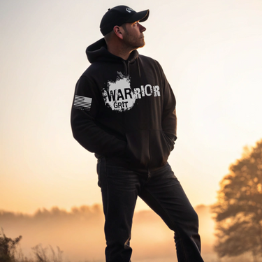 Patriotic Warrior Hoodie with Bold Grit Design